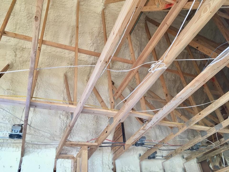 Completed attic spray foam insulation