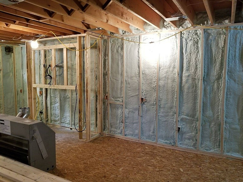 Spray foam insulation on basement walls