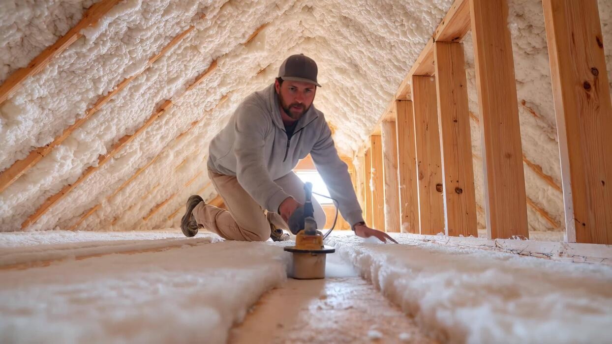 Professional spray foam insulation technician at work